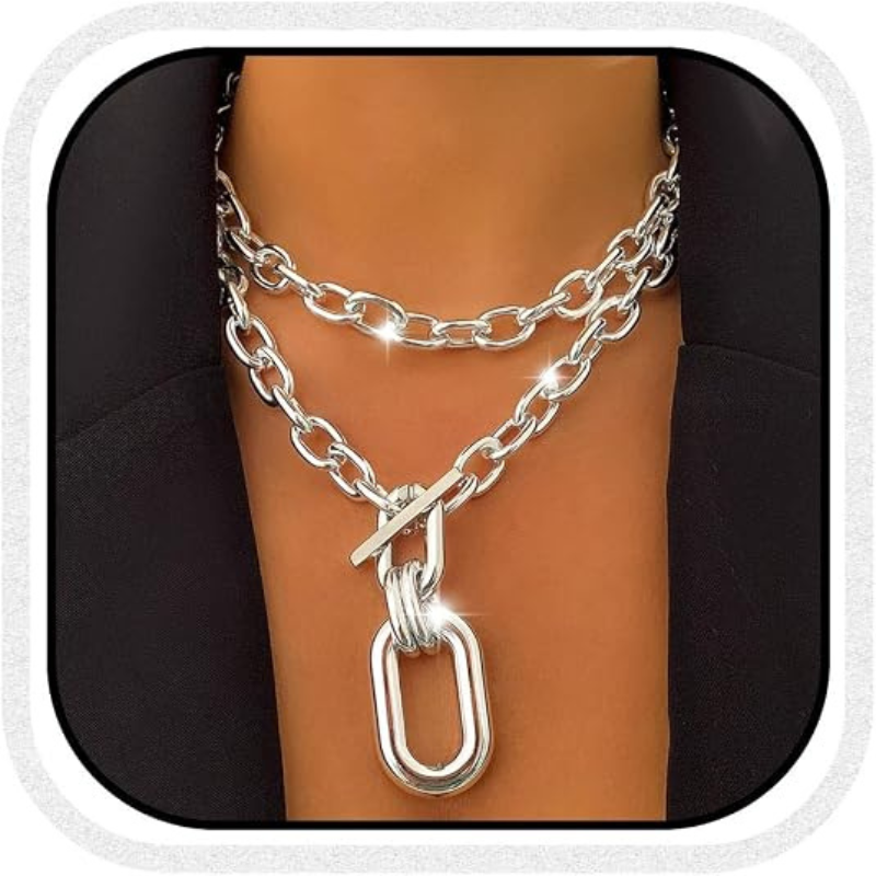 Layered Pendant Chain Punk Thick Necklace