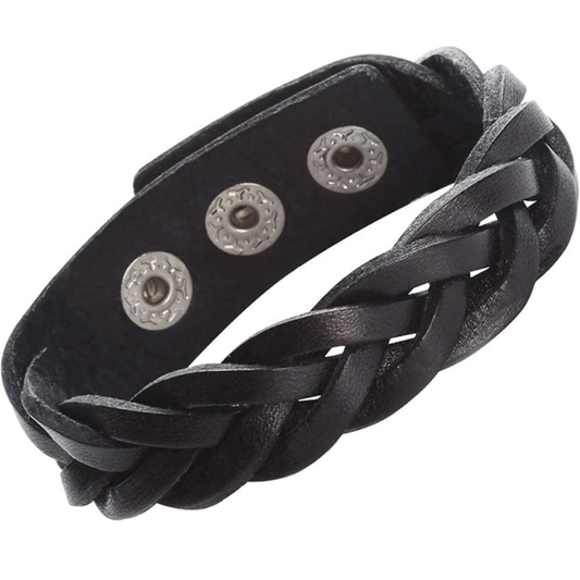 Leather Bracelet Braided Sporty Wide Wristband