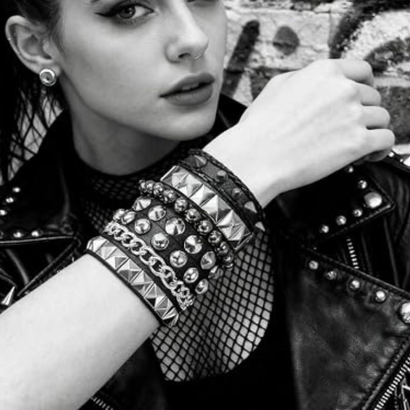 4Pcs/Set Street Hip Hop Leather Studded Cuff Bracelets