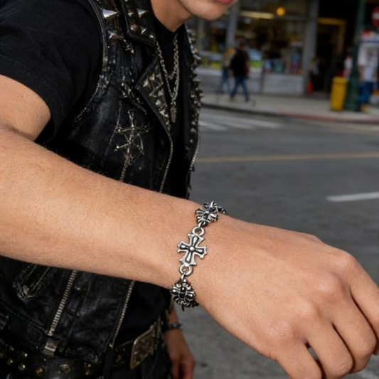 Silver Gothic Cross Bracelet