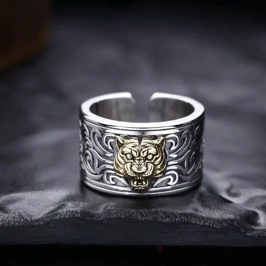Thai Silver Viking Gold Tiger Adjustable Rings