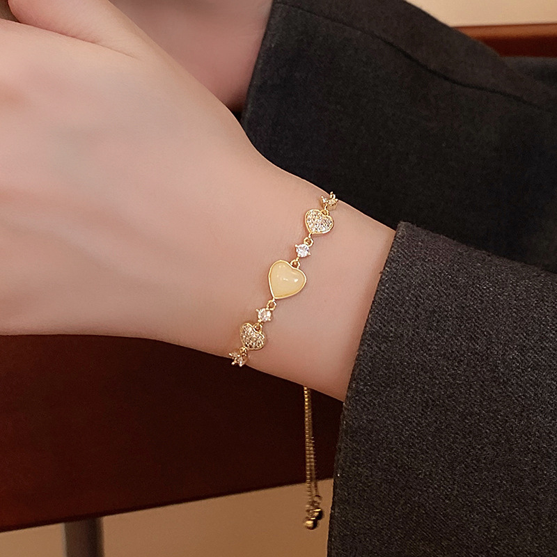 Adjustable 14K Gold Plated Heart Link Chain Bracelet