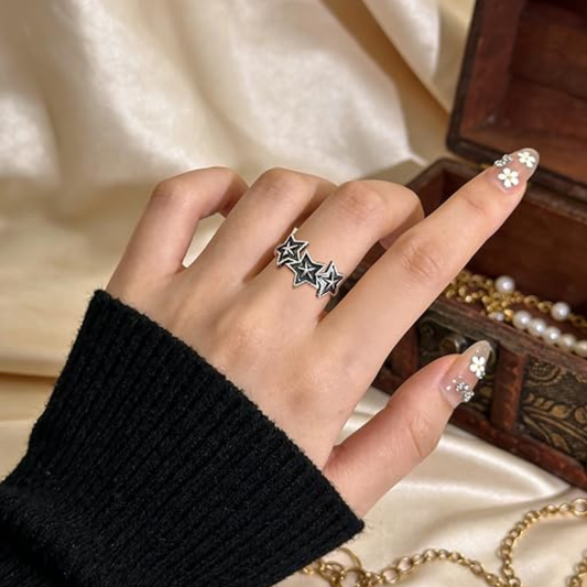 Gothic Punk Ajustable Three Big Star Ring