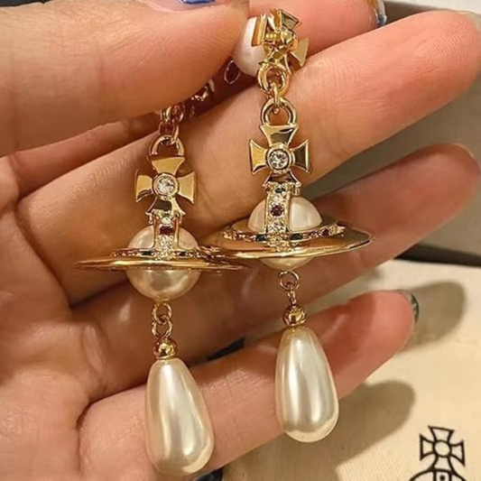 Silver Saturn Planet Dangle Earrings