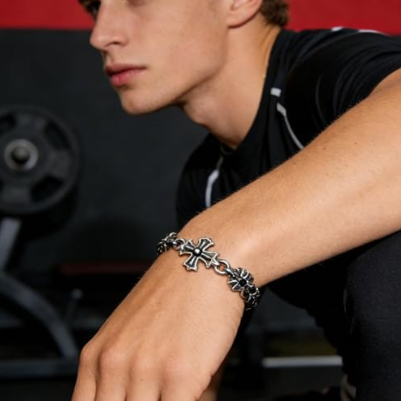 Silver Gothic Cross Bracelet