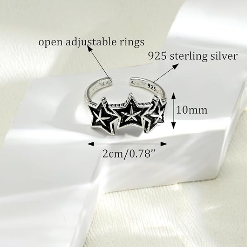 Gothic Punk Ajustable Three Big Star Ring