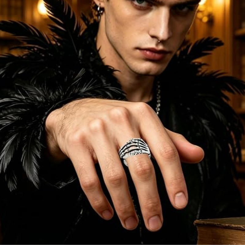 Adjustable Open Gothic Skull Ring