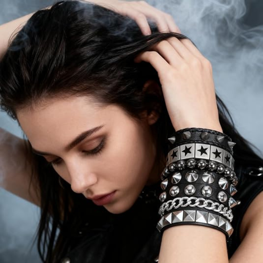 4Pcs/Set Street Hip Hop Leather Studded Cuff Bracelets