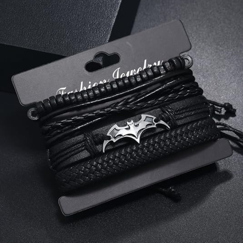 4 Pcs Bat Leather Layered Bracelets
