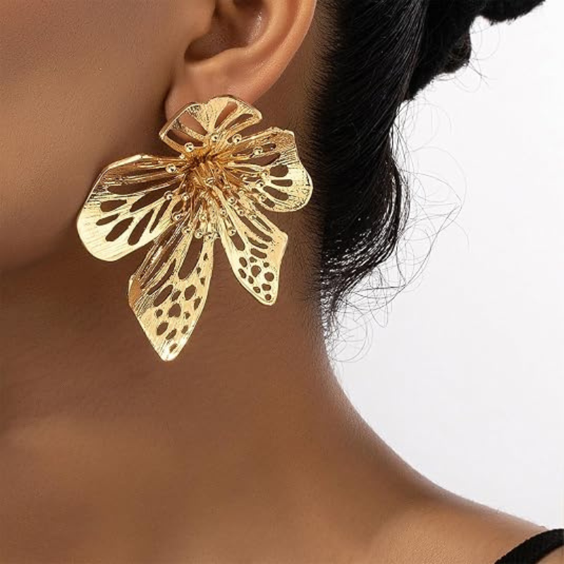 Large Black Flower Earrings for Women