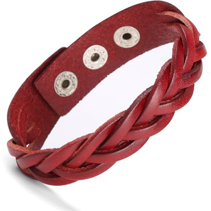 Leather Bracelet Braided Sporty Wide Wristband