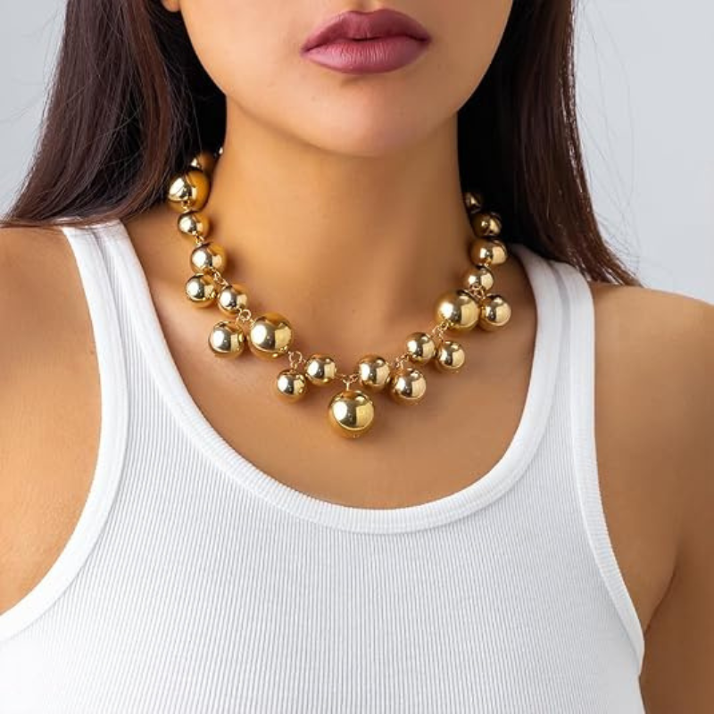Large Chunky Gold Beads Choker Necklaces