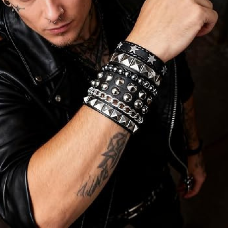 4Pcs/Set Street Hip Hop Leather Studded Cuff Bracelets