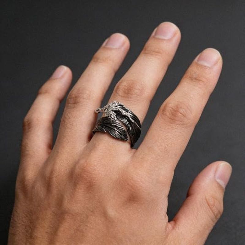 Couples Punk Adjustable Feather Open Rings