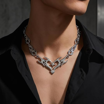 Punk Flame Thorn Star Heart Pendant Necklace