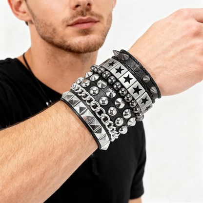 4Pcs/Set Street Hip Hop Leather Studded Cuff Bracelets