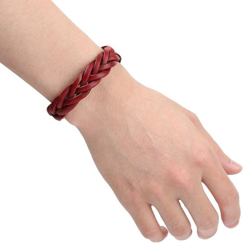Leather Bracelet Braided Sporty Wide Wristband