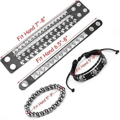 4Pcs/Set Street Hip Hop Leather Studded Cuff Bracelets