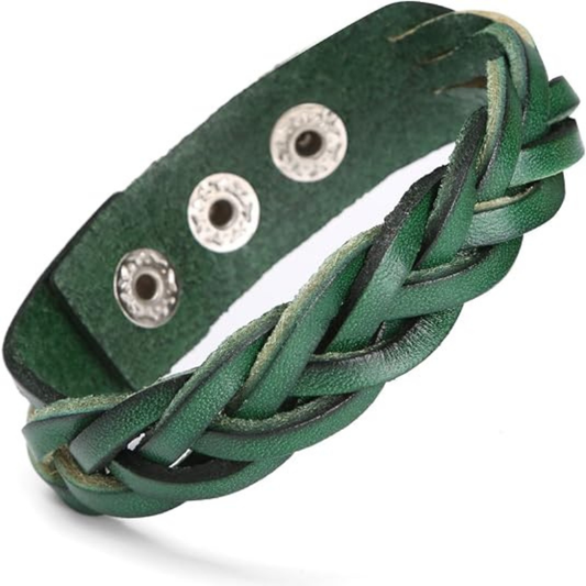 Leather Bracelet Braided Sporty Wide Wristband