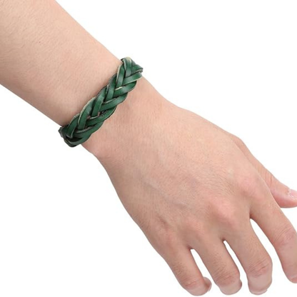 Leather Bracelet Braided Sporty Wide Wristband