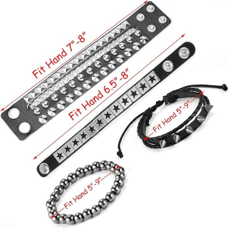 4Pcs/Set Street Hip Hop Leather Studded Cuff Bracelets