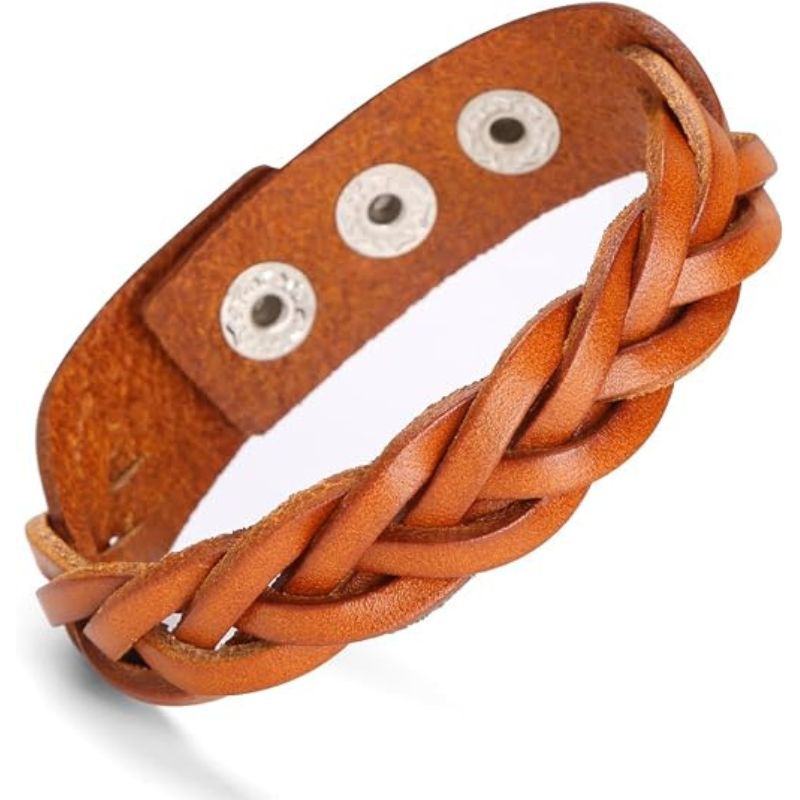 Leather Bracelet Braided Sporty Wide Wristband