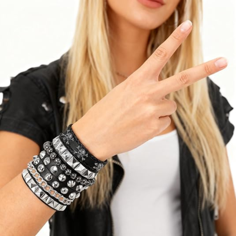 4Pcs/Set Street Hip Hop Leather Studded Cuff Bracelets