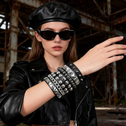 4Pcs/Set Street Hip Hop Leather Studded Cuff Bracelets