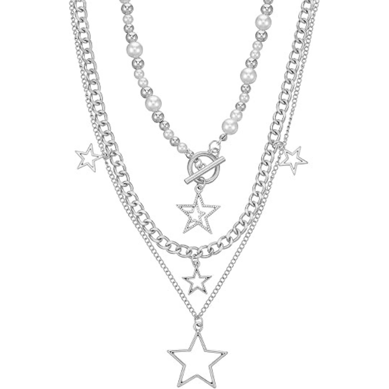 Silver Stars Chain Choker Grunge Layered Necklace