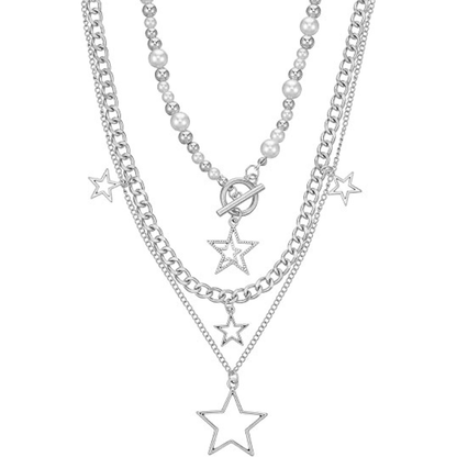 Silver Stars Chain Choker Grunge Layered Necklace