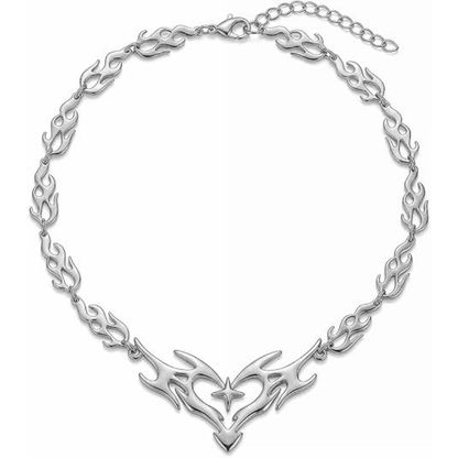 Punk Flame Thorn Star Heart Pendant Necklace