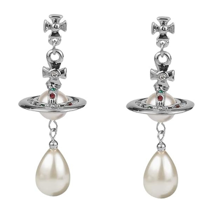 Silver Saturn Planet Dangle Earrings