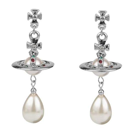 Silver Saturn Planet Dangle Earrings