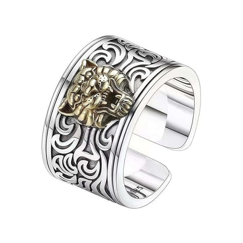 Thai Silver Viking Gold Tiger Adjustable Rings
