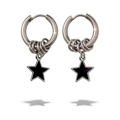 Silver Alloy Dangle Star Earrings with Black Star Charms