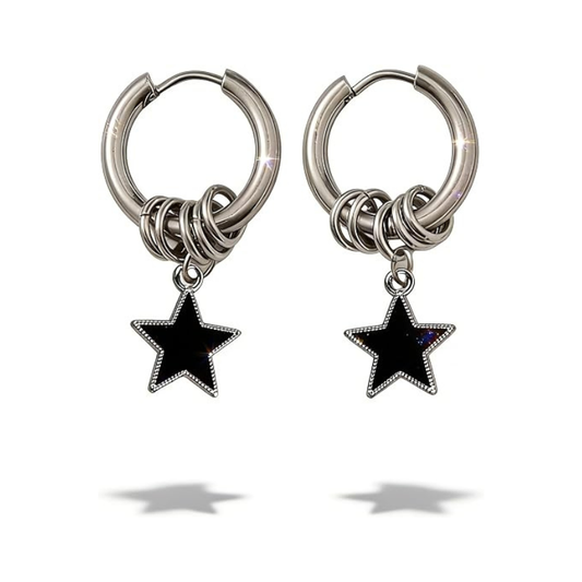 Silver Alloy Dangle Star Earrings with Black Star Charms