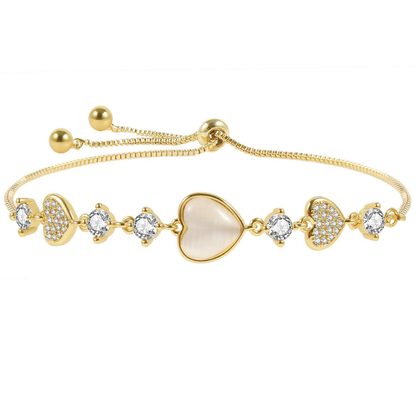 Adjustable 14K Gold Plated Heart Link Chain Bracelet