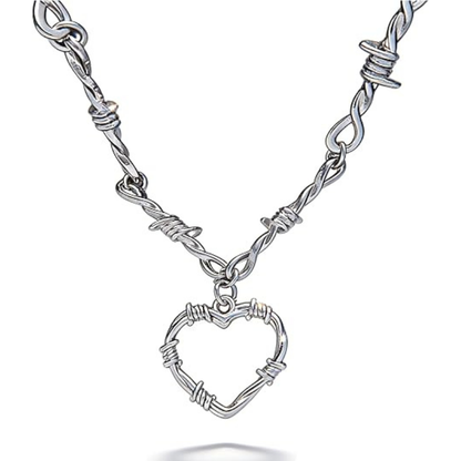Silver Gothic Punk Barbed Wire Heart Choker