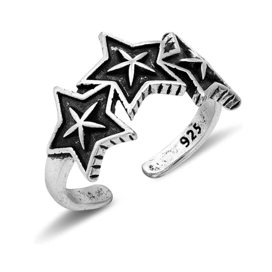Gothic Punk Ajustable Three Big Star Ring