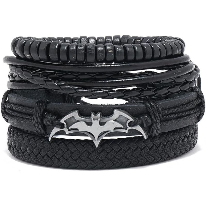 4 Pcs Bat Leather Layered Bracelets