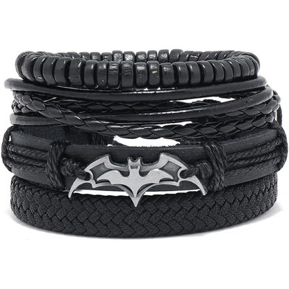 4 Pcs Bat Leather Layered Bracelets