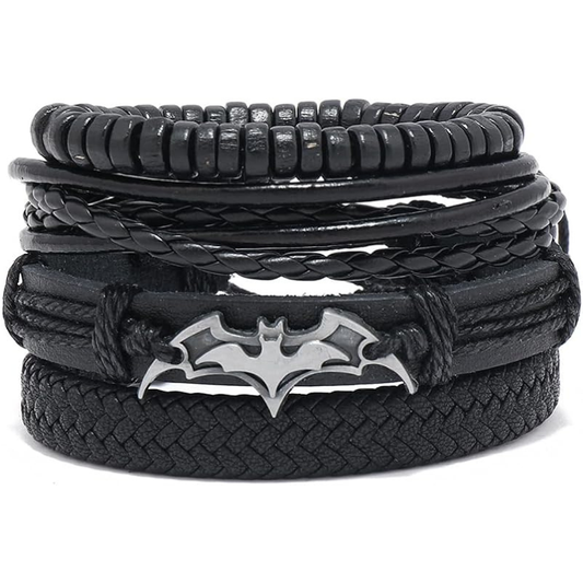 4 Pcs Bat Leather Layered Bracelets