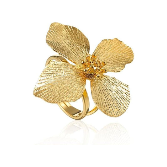 Chic Large Gold Flower Adjustable Ring