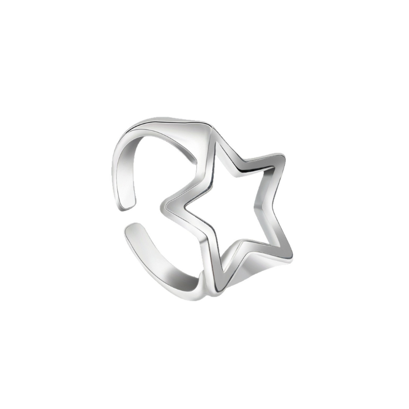 Y2K Hollow Star Open Band Statement Ring
