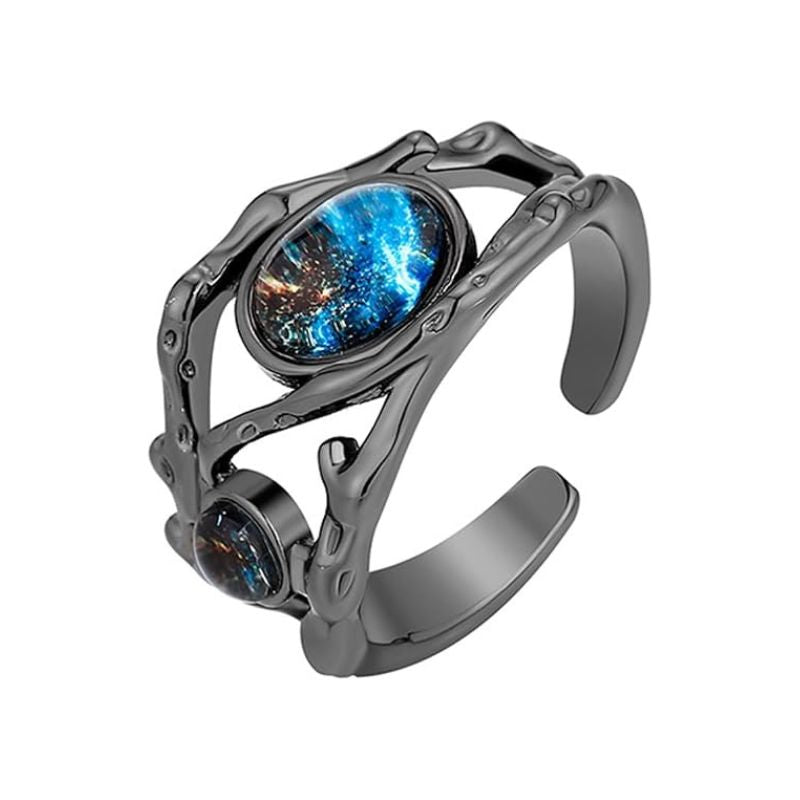 Black Gold Plated Blue Fire Moonstone Ring