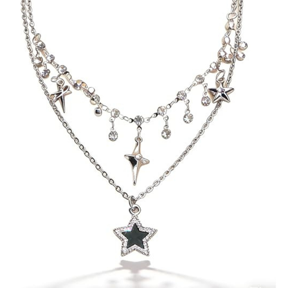 Y2K Grunge Punk Layered Silver Star Necklace
