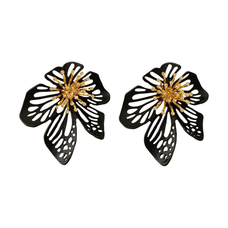 Large Black Flower Earrings for Women