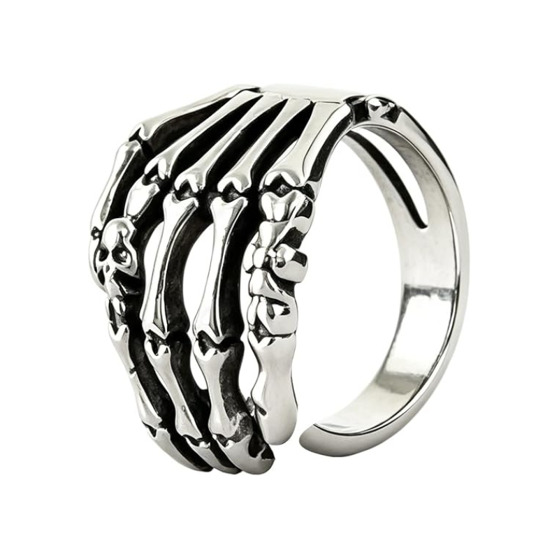 Adjustable Open Gothic Skull Ring