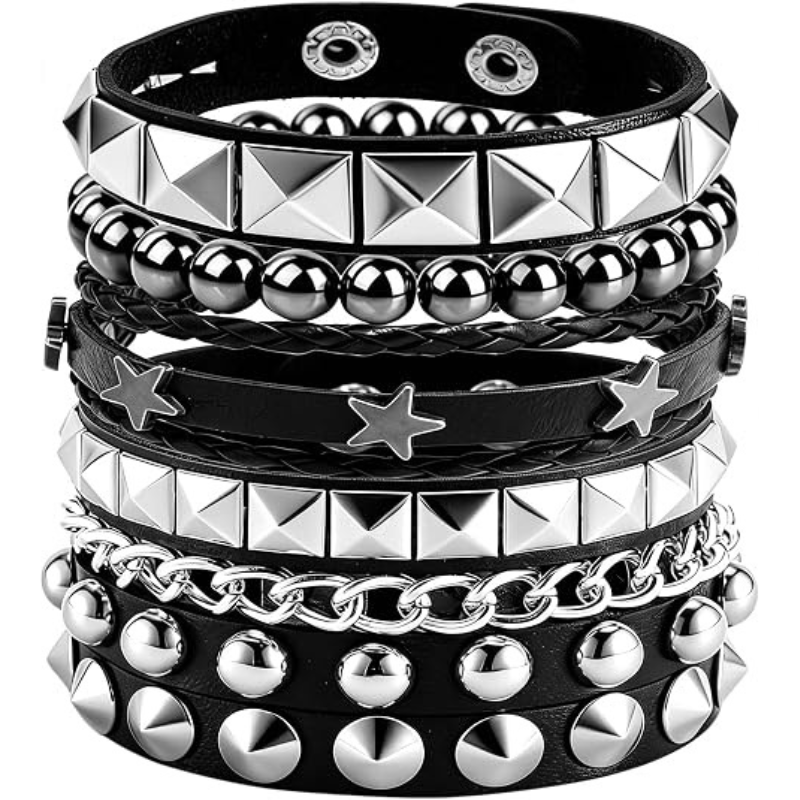 4Pcs/Set Street Hip Hop Leather Studded Cuff Bracelets