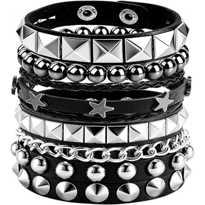 4Pcs/Set Street Hip Hop Leather Studded Cuff Bracelets